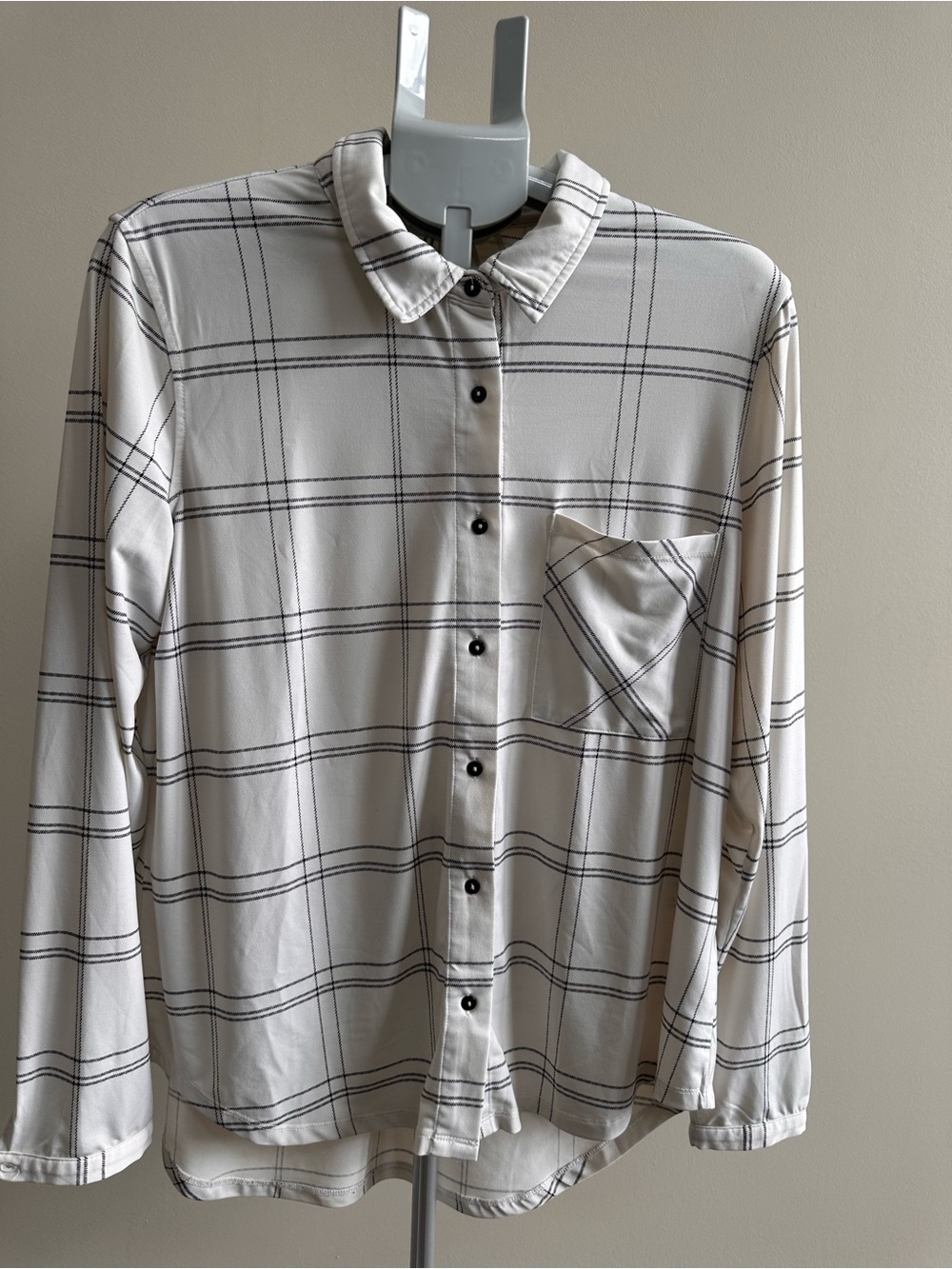 cleo White and Black Windowpane Plaid Button-Down Shirt